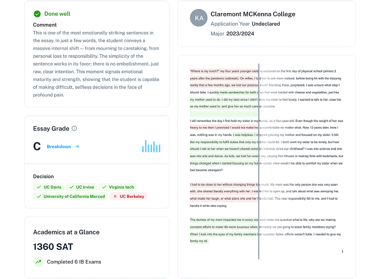 College essay example with admissions feedback