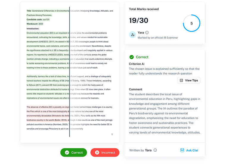 Exemplar with examiner mark scheme and feedback